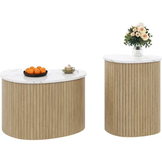 Clruro Moderne Minimalistische Salontafel - Marmerlook - Houtlook - Scandinavisch Stijl - Multifunctioneel - MDF - Wit