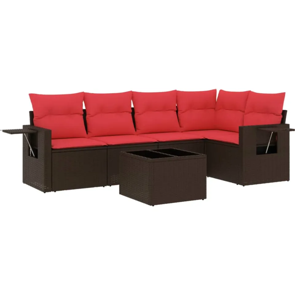 vidaXL 6-delige tuinbankset met kussens, bruin polyrotan, foto 3