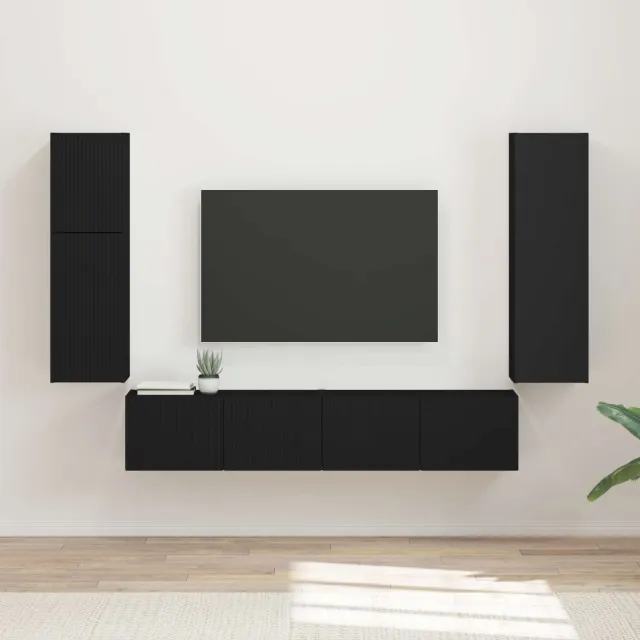 vidaXL Tv-meubelset 4 st Zwart Bewerkt hout, foto 2