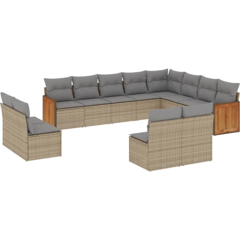 vidaXL 12-delige Loungeset met kussens poly rattan beige, foto 3