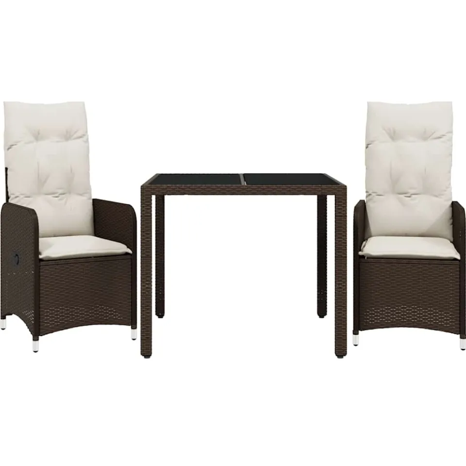 vidaXL 3-delige Bistroset met kussens poly rattan bruin, foto 3
