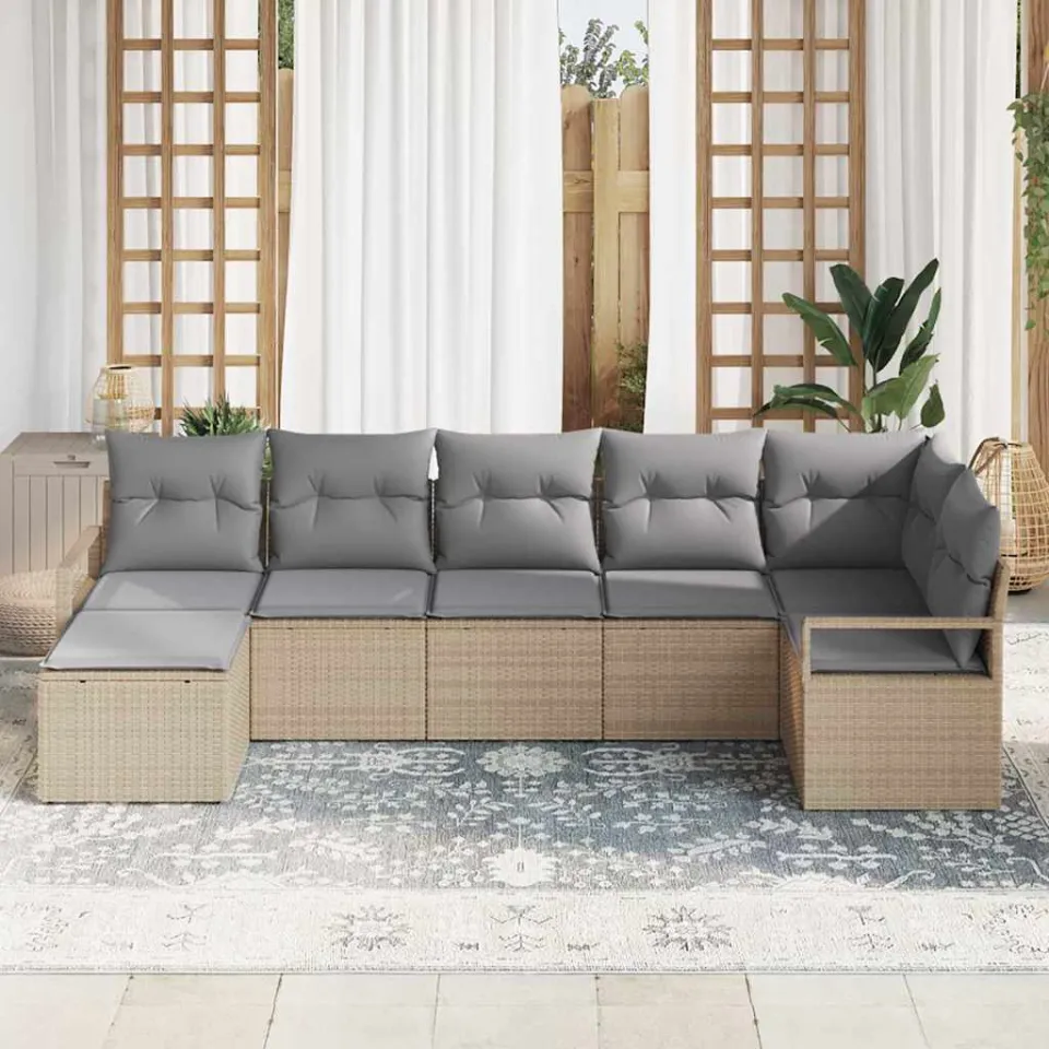 vidaXL Bankstel 7 st Beige poly rattan, foto 3