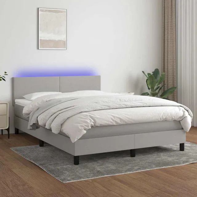 vidaXL Boxspring met matras en LED stof lichtgrijs 140x190 cm grijs