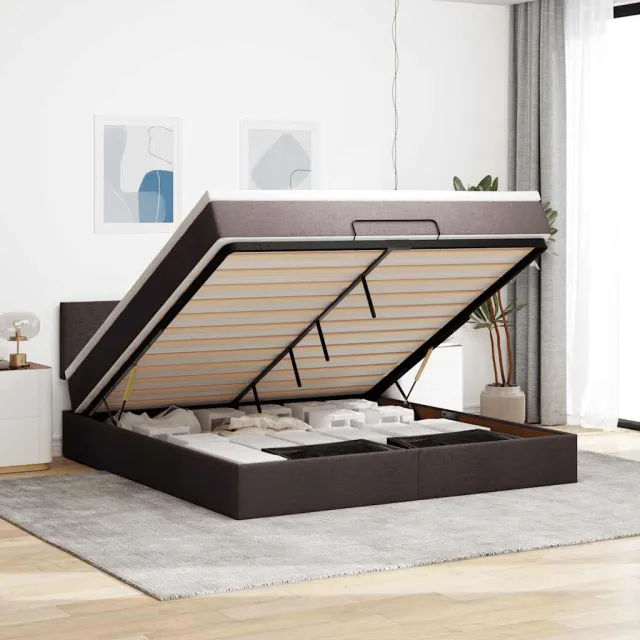 vidaXL Ottoman bed met matras 160x200cm stof donkerbruin bruin