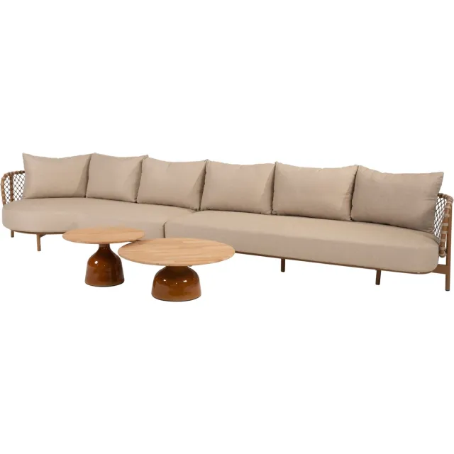 4 Seasons Outdoor June Martinique chaise longue loungeset 4 delig teak amber 4 Seasons Outdoor Taupe, Zand / Latte, Amber