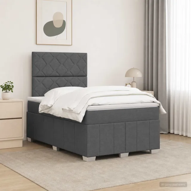 vidaXL LED Boxspring Bed met Matras Donkergrijs 120 x 190 cm Stof