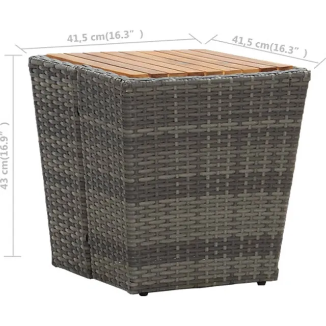 vidaXL Theetafel - 41,5x41,5x43 - cm - poly - rattan - massief - acaciahout - grijs