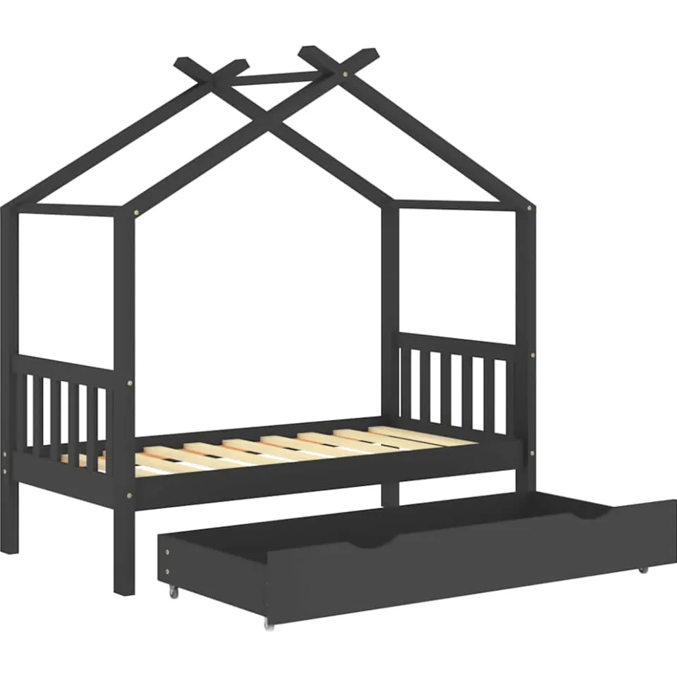 vidaXL Kinderbedframe met lade grenenhout donkergrijs 80x160 cm grijs, foto 4