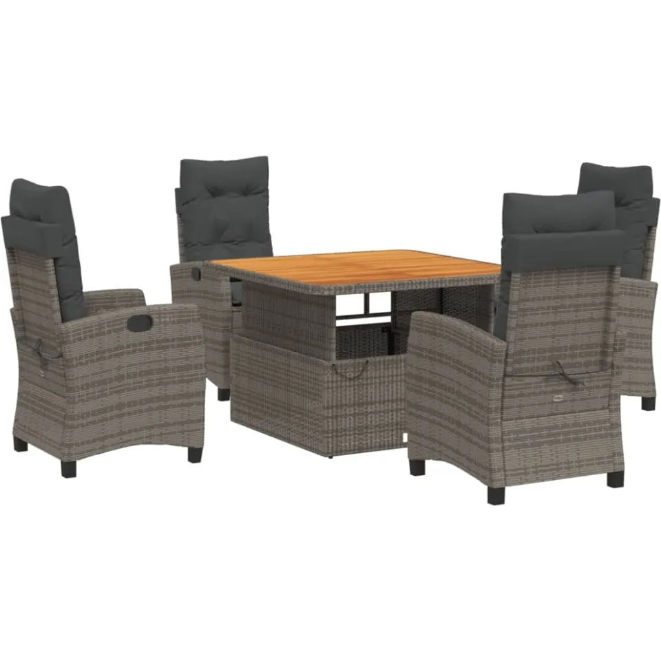 vidaXL 5-delige Tuinset met kussens poly rattan grijs