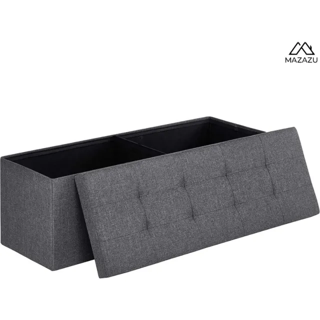 MAZAZU MIRA Home - Opbergpoef - Zitbank met opbergruimte - Hocker - Gecapitonneerd - Grijs - 110x38x38 cm