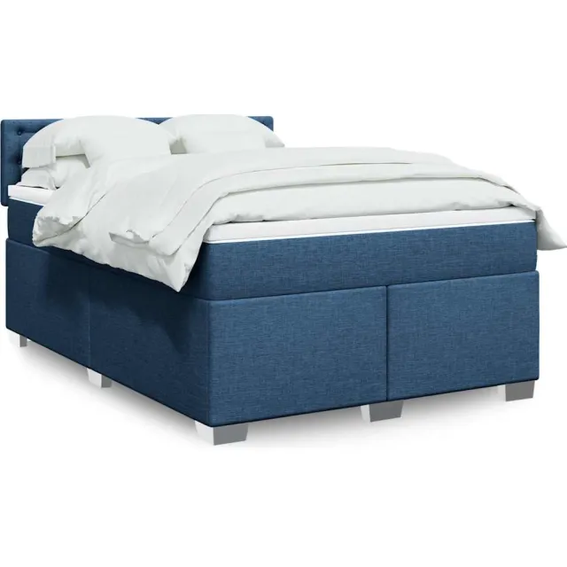 vidaXL Boxspring met matras stof blauw 140x190 cm