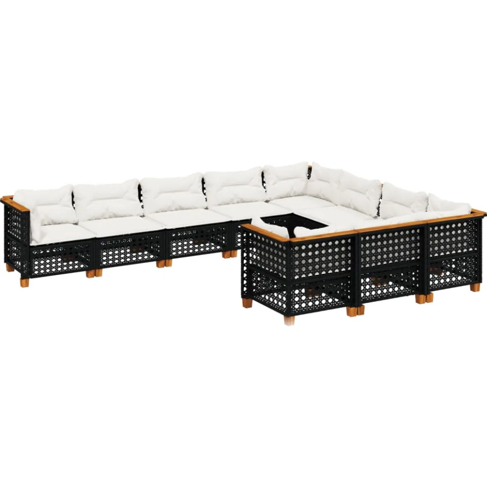 vidaXL 10-delige Loungeset met kussens poly rattan zwart, foto 3