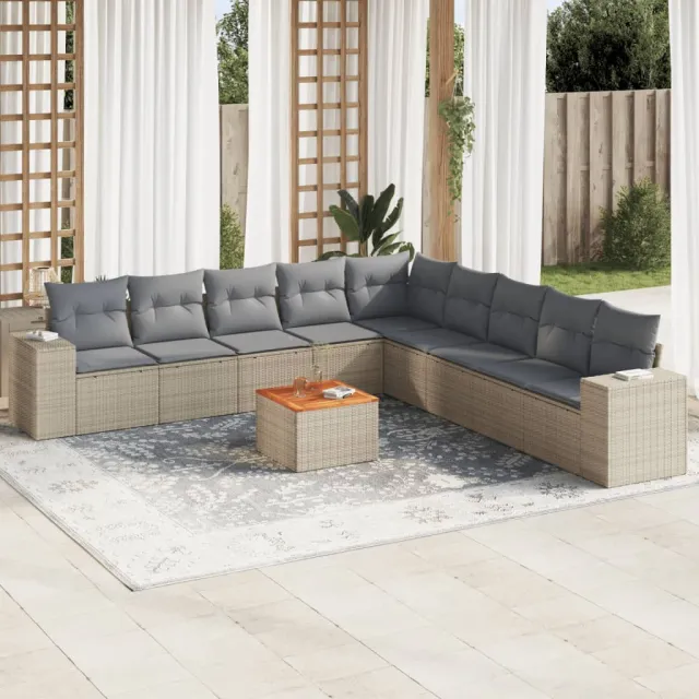 vidaXL 10-delige Loungeset met kussens poly rattan beige, foto 2