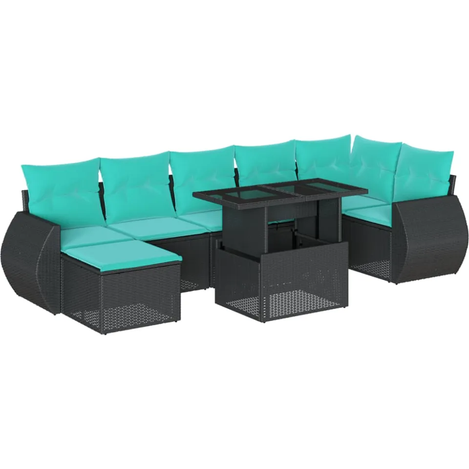 vidaXL 8-delige tuinbankset met kussens, zwart polyrotan, foto 3