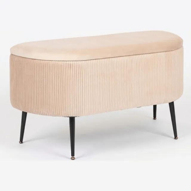 CASA DI ELTURO Wand Opbergbank Poef LIVORA - Beige Velvet – 100 x 40 x 53 cm – Bankje met Opbergruimte – Ribstof Look – Metalen Poten