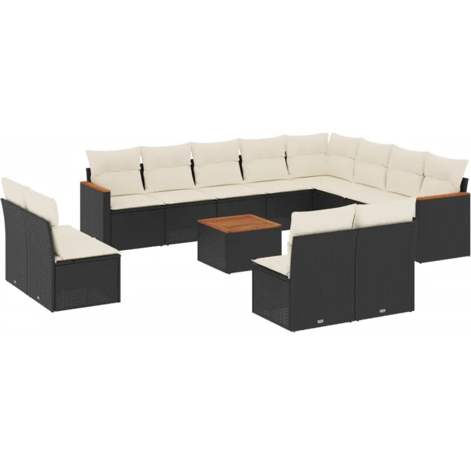 vidaXL 13-delige Loungeset met kussens poly rattan zwart
