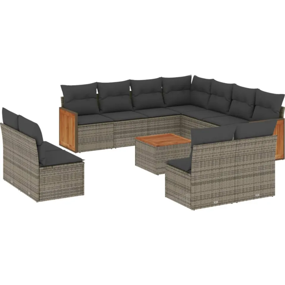 vidaXL 12-delige Loungeset met kussens poly rattan grijs, foto 3