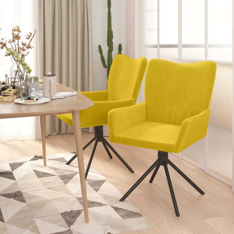 vidaXL Eetkamerstoelen draaibaar 2 st fluweel geel, foto 3