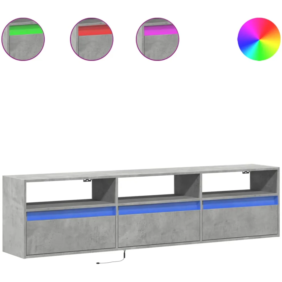 vidaXL Tv-wandmeubel met LED-verlichting 180x31x45 cm betongrijs