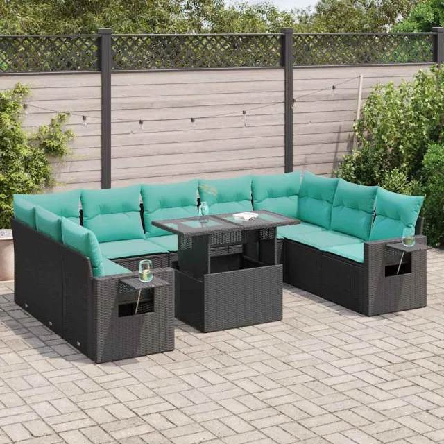 vidaXL 10-delige Loungeset met kussens poly rattan acacia zwart, foto 2