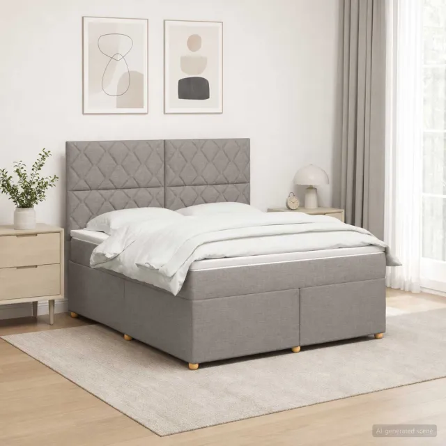 vidaXL Boxspringbed met matras met hoofdeinde Taupe 140 x 200 cm Stof