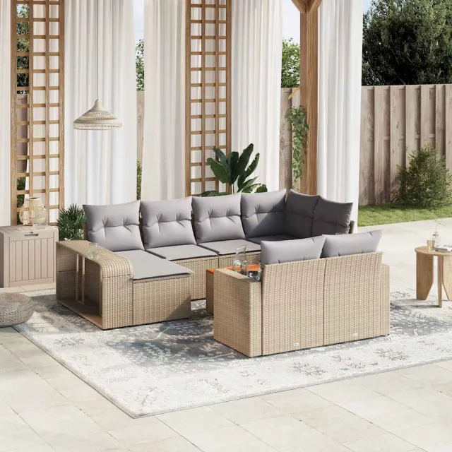 vidaXL 11-delige Tuinset met kussens poly rattan beige, foto 2