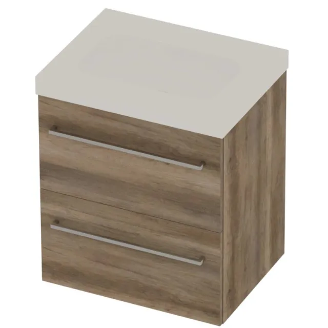 Basic-Line Moby 46 Badmeubelset Polystone Zonder Kraangat 60x46x66 cm Scotch Oak Mat Wit