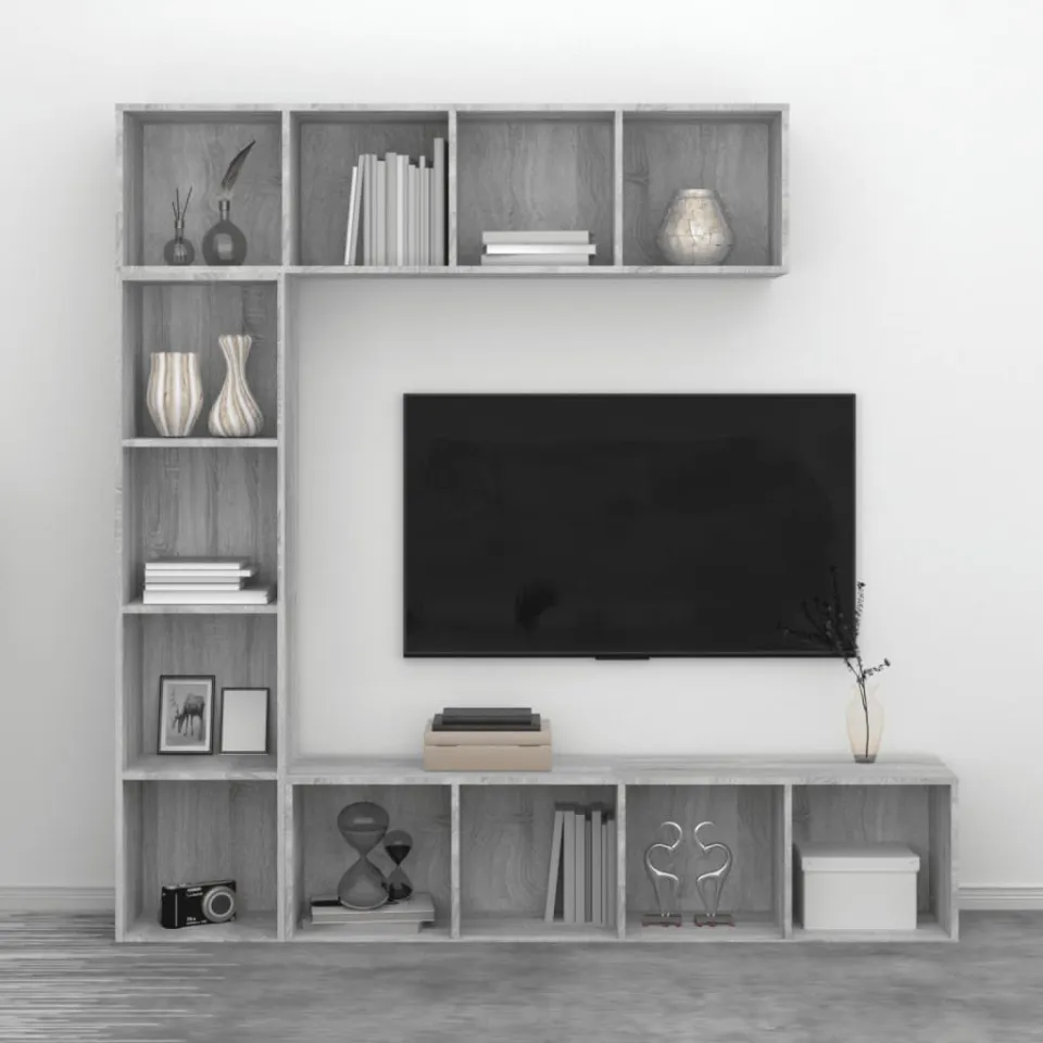 vidaXL 3-delige boekenkast- / tv-meubelset 180x30x180 cm grijs sonoma, foto 3