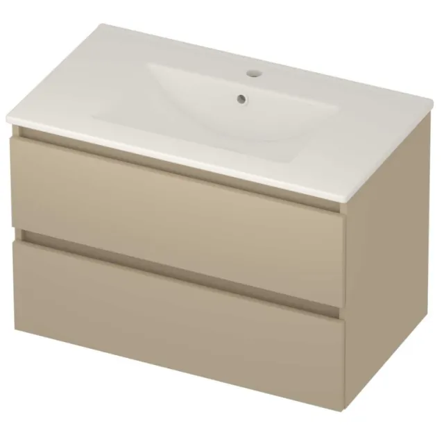 Basic-Line Coach 46 Badmeubelset Porselein 1 Kraangat Greeploos 80x46x54 cm Mat Beige Glans Wit