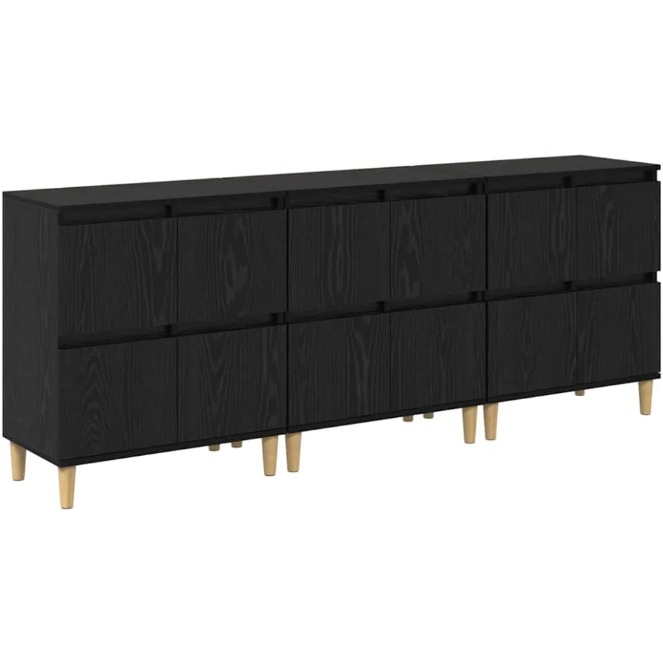 vidaXL Dressoirs 3 st Zwart Eiken 60 x 35 x 70 cm Bewerkt hout, foto 3