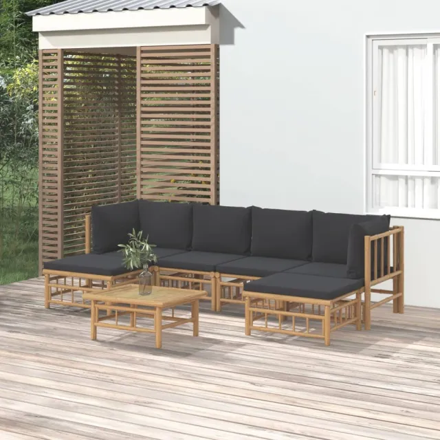vidaXL 7-delige Loungeset met kussens bamboe donkergrijs Bruin