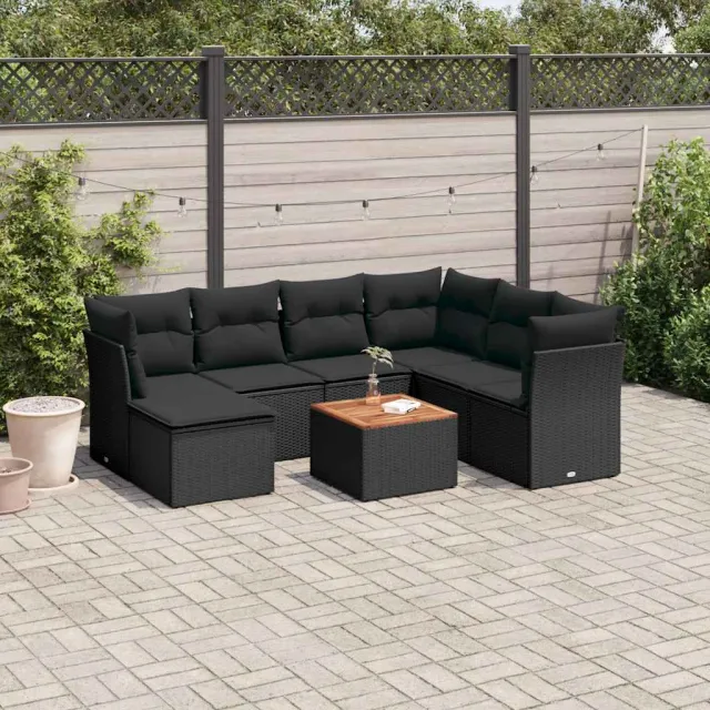 vidaXL 8-delige Loungeset met kussens poly rattan zwart, foto 2