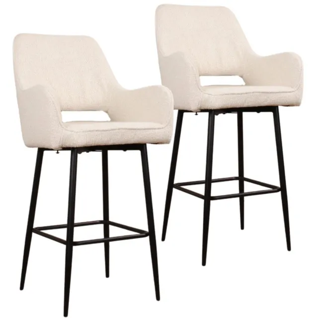 DS4U Lenon barkruk 65 cm - Set van 2 - Ivoor - Boucle - Met armleuning