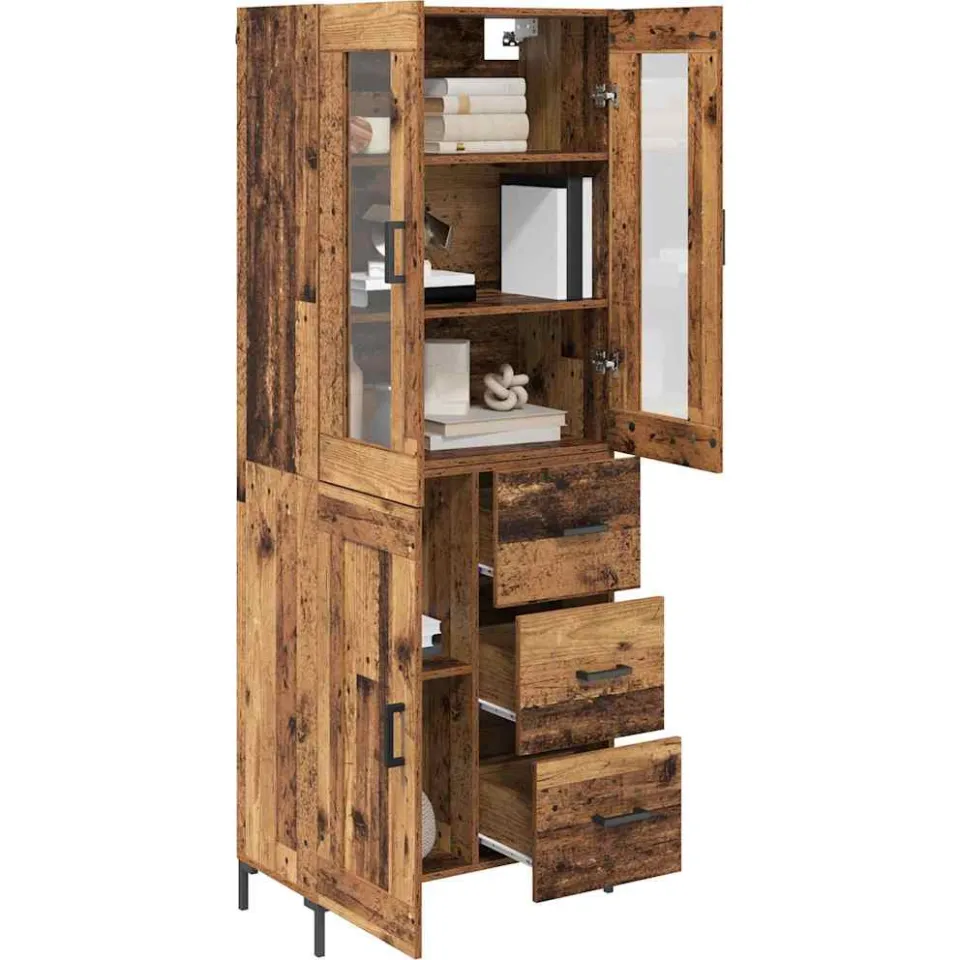 vidaXL Hoge kast 2 st Oudhout 69,5 x 34 x 180 cm Bewerkt hout Bruin