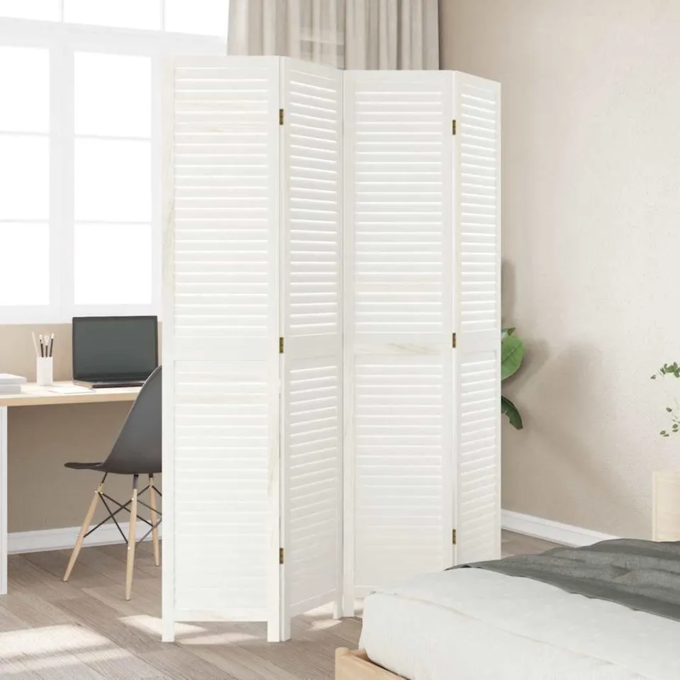 vidaXL Kamerscherm met 4 panelen massief paulowniahout retro wit, foto 3