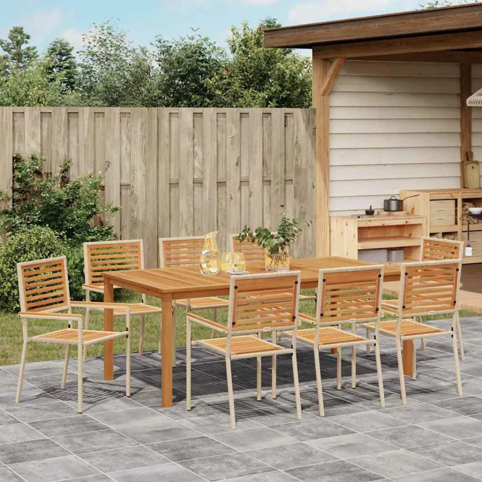 vidaXL Tuin eettafelset 9 st Beige Massief Acaciahout, foto 3