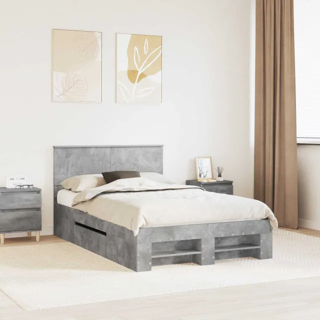 vidaXL Bedframe Beton Grijs 135 x 190 cm Bewerkt hout