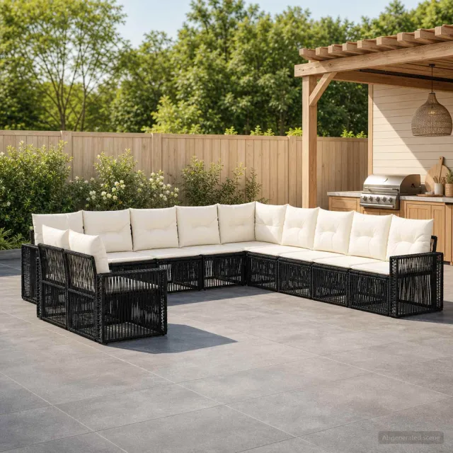 vidaXL Tuinbankenset 11 st 11-zits Zwart en Cream Wit poly rattan, foto 2
