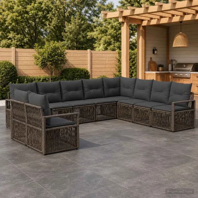 vidaXL Tuinbankenset 10 st 10-zits Grijs poly rattan, foto 2