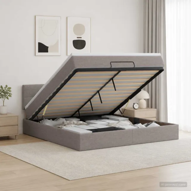vidaXL Ottoman bed met matras met hoofdeinde Taupe 160 x 200 cm Stof