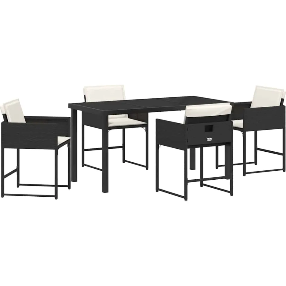vidaXL Tuin eettafelset 5 st Zwart poly rattan, foto 3