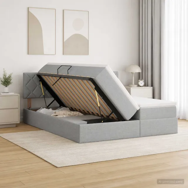 vidaXL Opslag bed met hoofdeinde 2 st Lichtgrijs Nep Leer