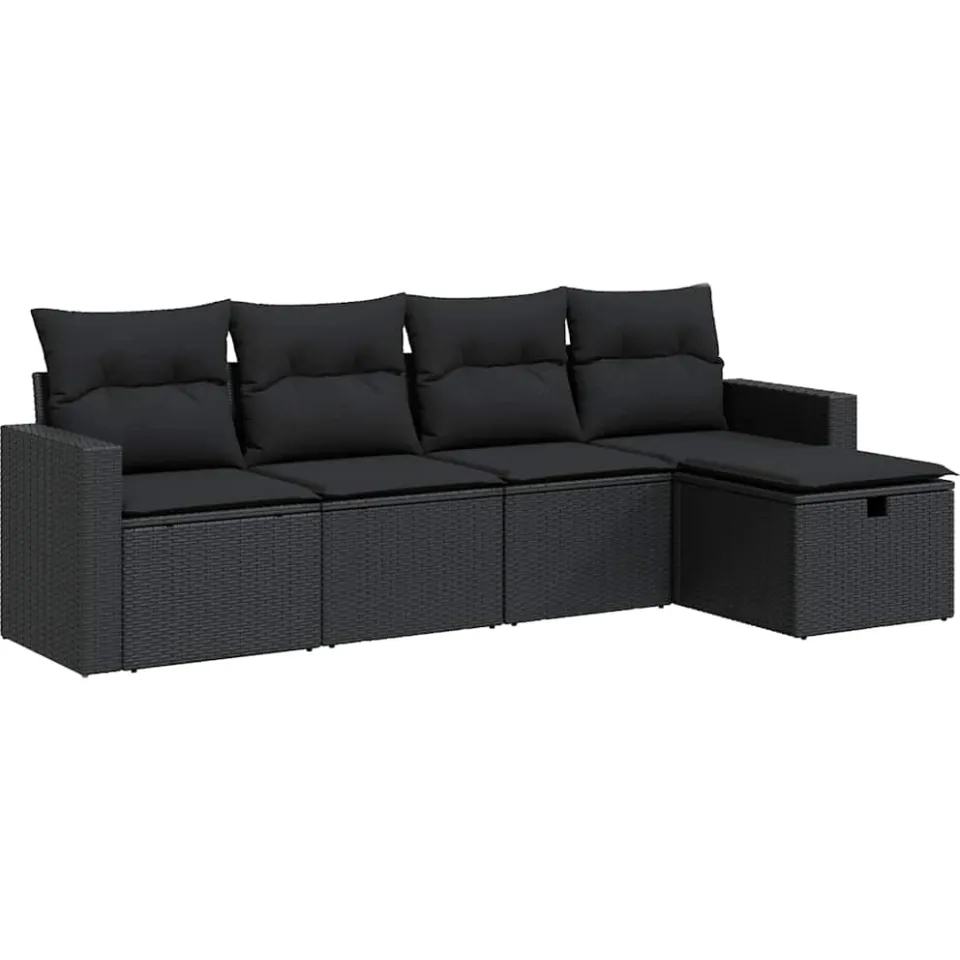 vidaXL 5-delige Loungeset met kussens poly rattan zwart, foto 3
