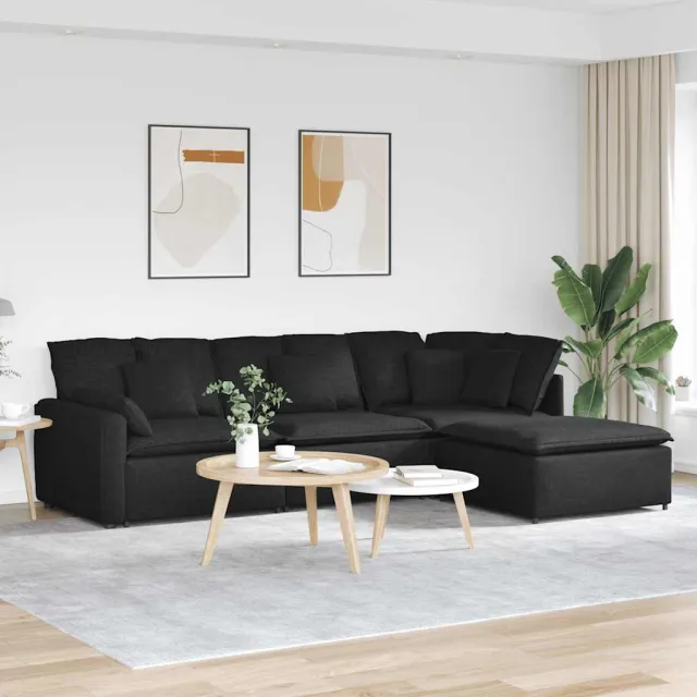 vidaXL Modulaire bank met voetenbank en kussens stof zwart