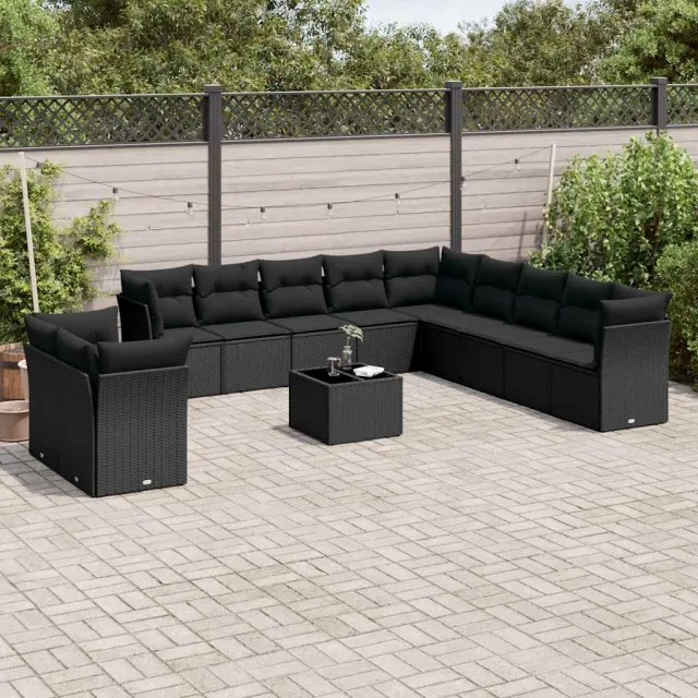 vidaXL 12-delige Loungeset met kussens poly rattan zwart, foto 2