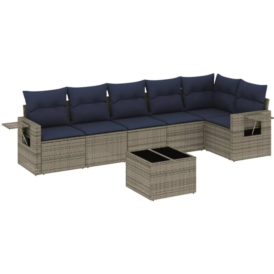 vidaXL 7-delige tuinbankset met kussens, grijs polyrotan, foto 3