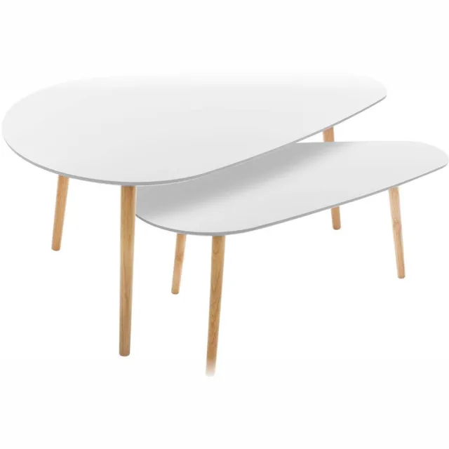 Atmosphera Créateur d'intérieur® Set van 2 in elkaar schuifbare salontafels met ovaal blad en houten kompasvormige poten MILEO Blanc