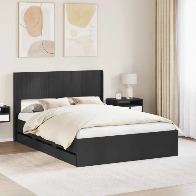 vidaXL Bedframe met opbergruimte en hoofdbord Zwart 140 x 200 cm