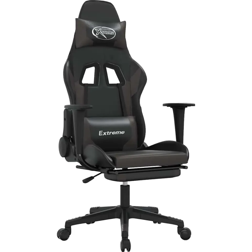 vidaXL Massage gamestoel met voetensteun kunstleer zwart en grijs, foto 3