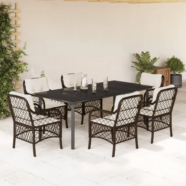 vidaXL 7-delige Tuinset met kussens poly rattan bruin, foto 2